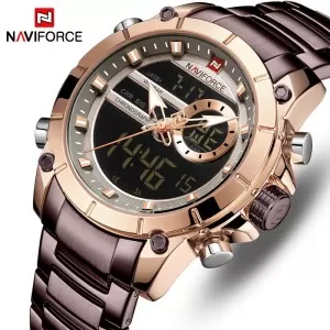 NAVIFORCE Dual Time Edition Rose Brown Bracelet Wrist Watch (nf-9163-1)
