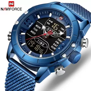 NAVIFORCE Mesh Band Dual Time Edition Blue Dial & Strap Wrist Watch (nf-9153-4)