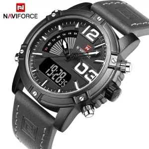 NAVIFORCE Exclusive Dual Time Edition Black Dial & Strap Wrist Watch (nf-9095-5)