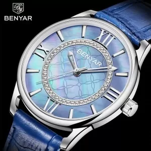 BENYAR Lady Diamond Edition Bluish Dial Blue Strap Wrist Watch (BY-1152)