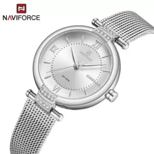 NAVIFORCE Lady Exclusive Edition Light Grey Dial & Bracelet Wrist Watch (nf-5019-2)