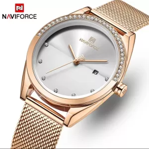 NAVIFORCE Mesh Band Lady Watch Light Grey Dial Wrist Watch (nf-5015-5)