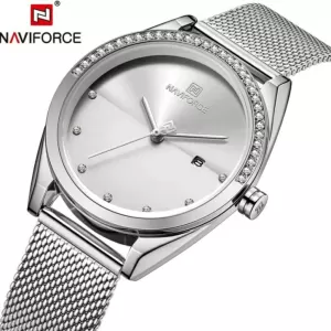 NAVIFORCE Mesh Band Lady Watch Light Grey Dial & Bracelet Wrist Watch (nf-5015-1)