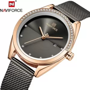 NAVIFORCE Mesh Band Lady Watch Dark Grey Dial & Bracelet Wrist Watch (nf-5015-2)