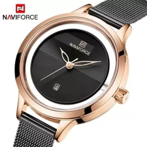 NAVIFORCE Lady Edition Black Dial & Mesh Bracelet Wrist Watch (nf-5014-2)