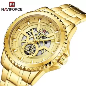 NAVIFORCE Skeleton Golden Dial Wrist Watch (nf-9186-2)