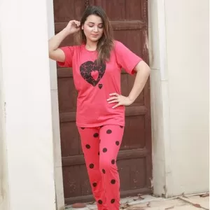 Printed Cotton Ladies Sleep Dress Night Wear With Shirt And Trouser (Design-176)