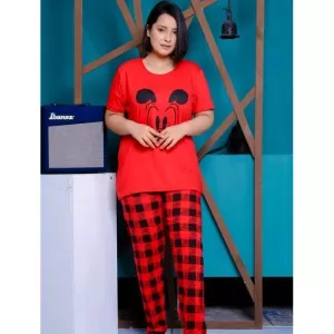 Printed Cotton Ladies Sleep Dress Night Wear With Shirt And Trouser (Design-179)
