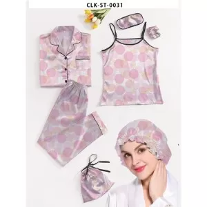 7pcs Floral Print Satin Pajama Set (Design-15)