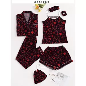 7pcs Floral Print Satin Pajama Set (Design-16)
