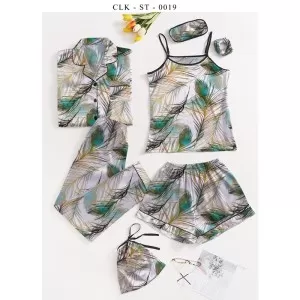 7pcs Floral Print Satin Pajama Set (Design-25)