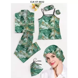 7pcs Floral Print Satin Pajama Set (Design-28)