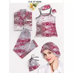 7pcs Floral Print Satin Pajama Set (Design-3)