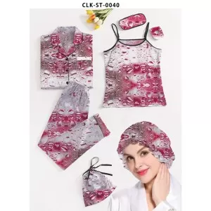 7pcs Floral Print Satin Pajama Set (Design-42)