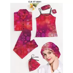 7pcs Floral Print Satin Pajama Set (Design-58)