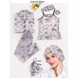 7pcs Floral Print Satin Pajama Set (Design-6)