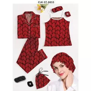 7pcs Floral Print Satin Pajama Set (Design-60)