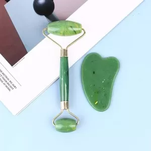 Anti-Aging Natural Stone Jade Roller with Noiseless Double Heads for Face Massage Slimming Facial Relaxation and Face Lift with Natural Jade Stones