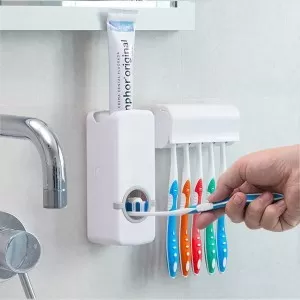 Automatic Toothpaste Dispenser With Five Toothbrush Holder Stand Wall Mount Bathroom Toothbrush Family Sets