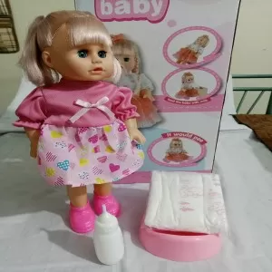 Baby Doll with Pamper ,Potty pot and Feeder - Says mama papa on belly press