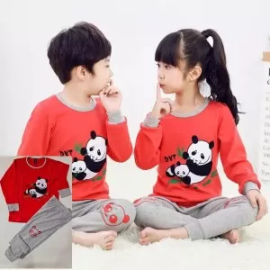 Baby or Baba Red and Grey Panda print Night Suit for Kids (1 Pcs)