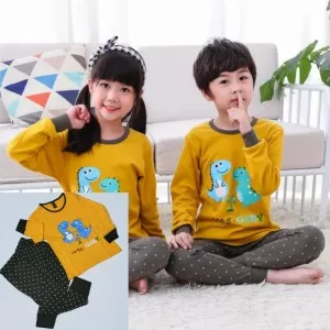 Baby or Baba Yellow and Black Dinosaur print Night Suit for Kids (1 Pcs)