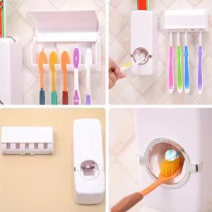 Best Quality Set of Toothpaste Dispenser & Brush Holder - White [High Quality] Toothpaste Dispenser and tooth brush holder Toothpaste Dispenser automa