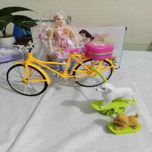 Bicycle Doll with Dog, Puppy and 2 Skates- Battery Operated-Light Music and Motion