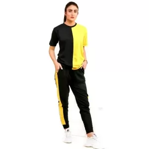 Black & Yellow Panelling Summer Tracksuit For Men