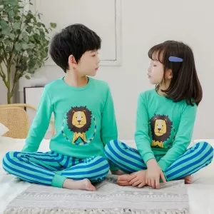 Blue Lion Face print full sleeves night suit for Kids