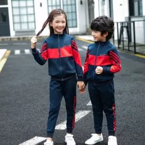 Blue with Red Straight Panel with Red Stripes Pajama Full Sleeves Track Suit for Kids