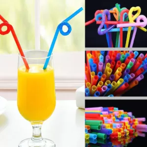 Colorful Rainbow Pack of 100 Plastic Drinking Straw reusable disposable Straw smoothie straw bendy straw Wedding Party Decoration Tool