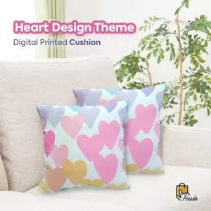 Cushion Cover Heart Design Theme Digital Printed Sofa Floor Cushion 14 x 14 Inch Super Soft Home Decor 2 Pcs