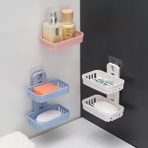 Double-layer Hollow Soap Holder Bathroom Drain Soap Box Suction Cup Soap Holder Wall Hanging Rack