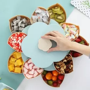 Double-layer Rotating Fruit Plate Creative Petal Shape Grid Dry Fruit Tray Household Decoration Leisure Snack Storage Tray Flower Type Rotating Candy