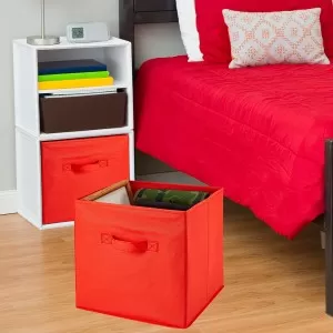 Foldable Storage Cubes Organizer Basket Bin Storage Boxes Storage Container with Handles for Travel Moving Toy Storage Box-Red