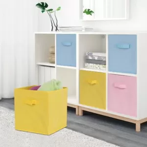 Foldable Storage Cubes Organizer Basket Bin Storage Boxes Storage Container with Handles for Travel Moving Toy Storage Box-Yellow