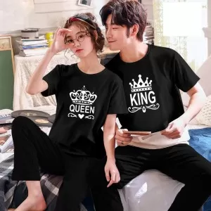 King Queen Printed Couple Night Dress ( 2 Suit )