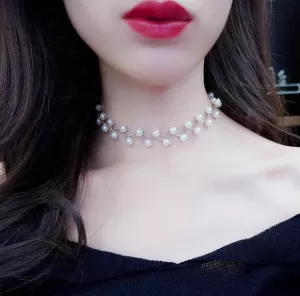 Korean Style Elegant Pearl Chokers Necklace Charm Pearl Beads Chokar Necklace for Women