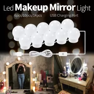 LED 12V Makeup Mirror Light Bulb Hollywood Vanity Lights Stepless Dimmable Wall Lamp 10 Bulbs Kit for Dressing Table
