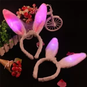 Light Flashing LED Plush Fluffy Bunny Rabbit Ears Headband