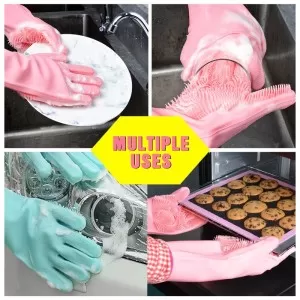 Magic Silicone Cleaning Gloves Insulation non-slip Dishwashing Glove Double-sided Wear Gloves for Home Kitchen