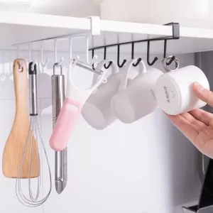 Metal Hanging Shelf with 5 Hooks Kitchen Organizer