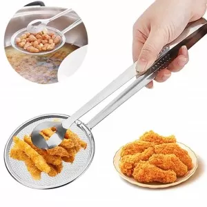 Multi-Functional Filter Spoon With Clip Stainless Steel - 2 In 1 Food Tong Strainer Kitchen Filter Mesh Spoon Fried Food Oil Strainer Buffet Food Serv