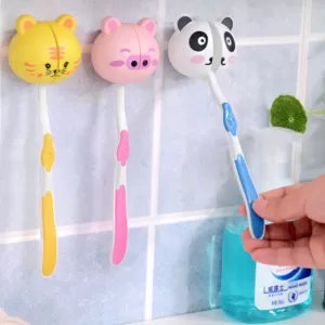 New Cute Wall Mounted Toothbrush Holder Case Box With Suction Cups Cartoon Animal Head Bathroom Brush Holder