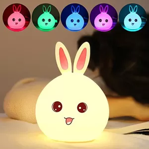 New style Rabbit Lamp For Children Baby Kids Bedside Multicolor Silicon Touch Sensor Tap Control LED Night Light Gift. Random Colour - rabbit silicone