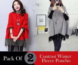 Pack of 2 - Winter Fleece Poncho for Women/Girls