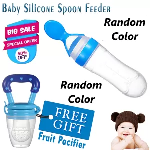 Pack Of 2 Baby Silicone Squeeze Spoon Feeder, Baby Fruit Pacifier - Feeder with Spoon - Spoon bottle Feeder - Spoon Feeder Silicone with pacifier