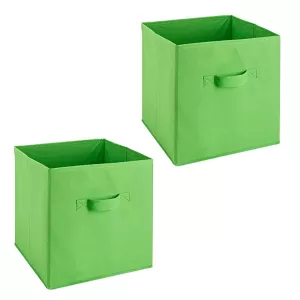 Pack of 2 Foldable Storage Cubes Organizer Basket Bin Storage Boxes Storage Container with Handles for Toy Storage Box Green