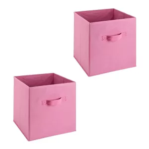 Pack of 2 Foldable Storage Cubes Organizer Basket Bin Storage Boxes Storage Container with Handles for Toy Storage Box Pink